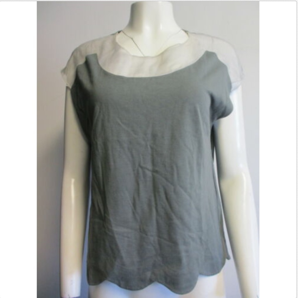 CHLOE grey cotton- silk scalloped top sz M